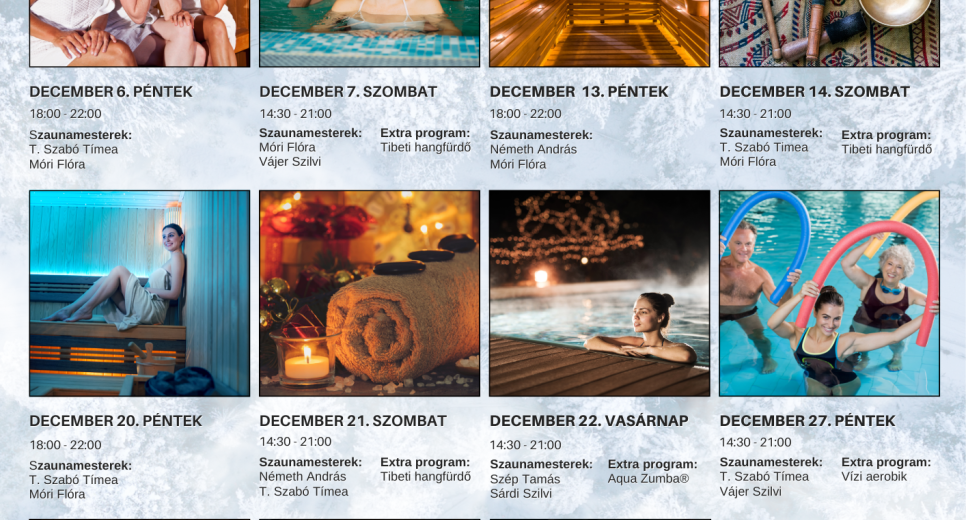 Decemberi szauna programok az Agárdi Fürdőben! Decemberi szauna programok az Agárdi Fürdőben!